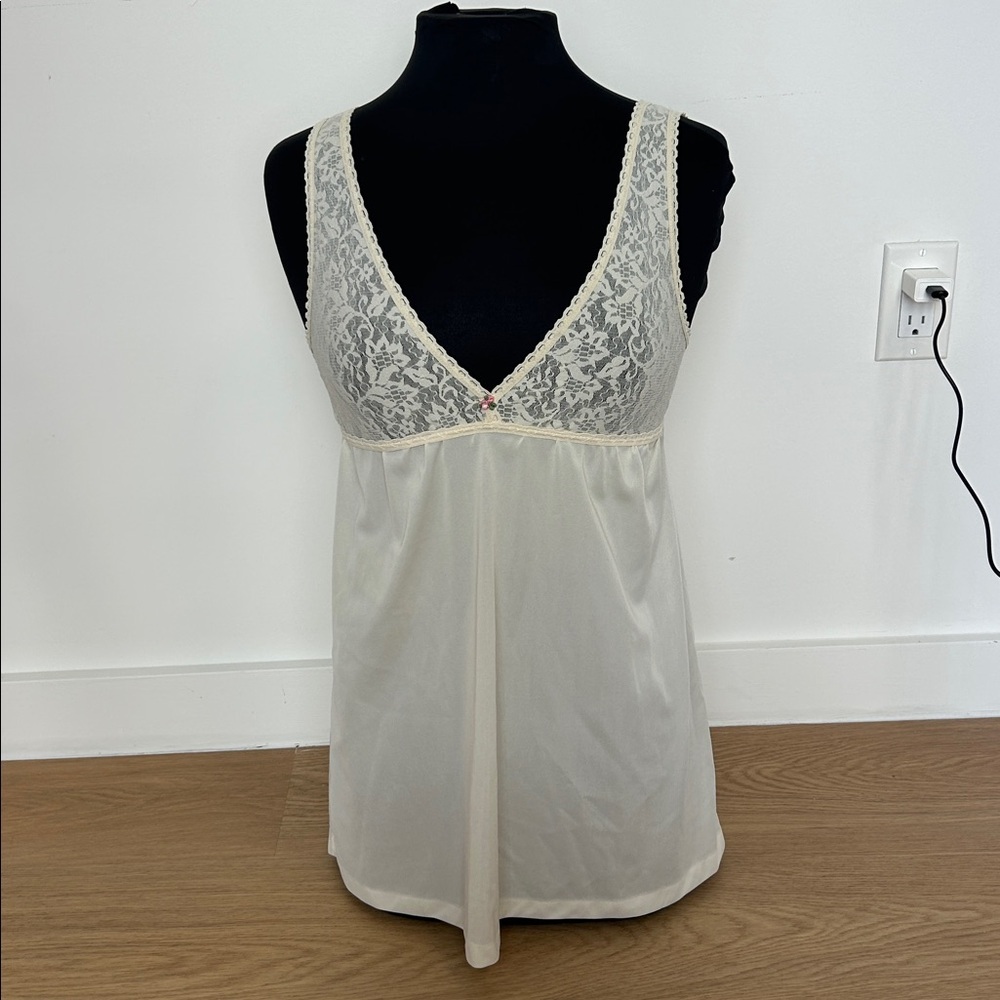 Vintage JCPenney Cream Lace Trim Chemise S - Picture 1 of 7